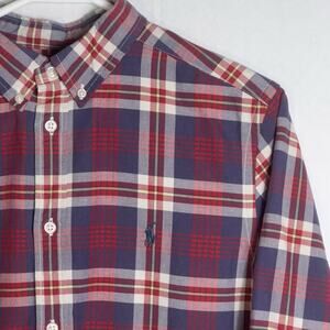 Ralph Lauren Youth XL 18-20 Plaid Button Down Shirt Red Navy Long Sleeve Cotton